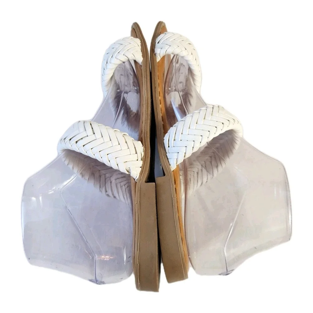 Nicole Miller Oby Double Braided Flat Sandals Womens Size 8.5 White Dress Slides